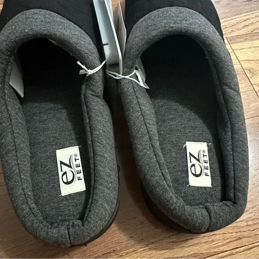 Men’s EZ Feet Memory Foam Slippers, Black and Gray,‎ XXL (13/14)